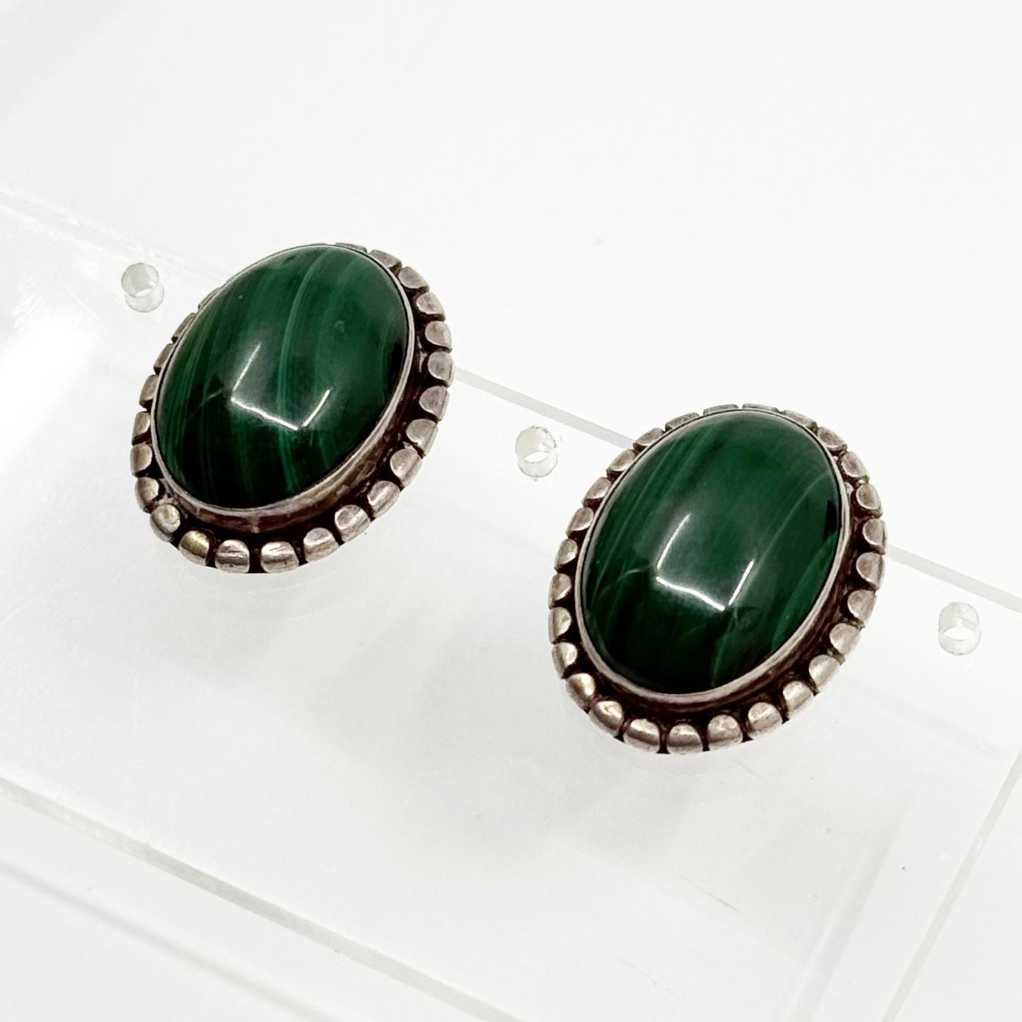 Vintage sterling silver malachite earrings