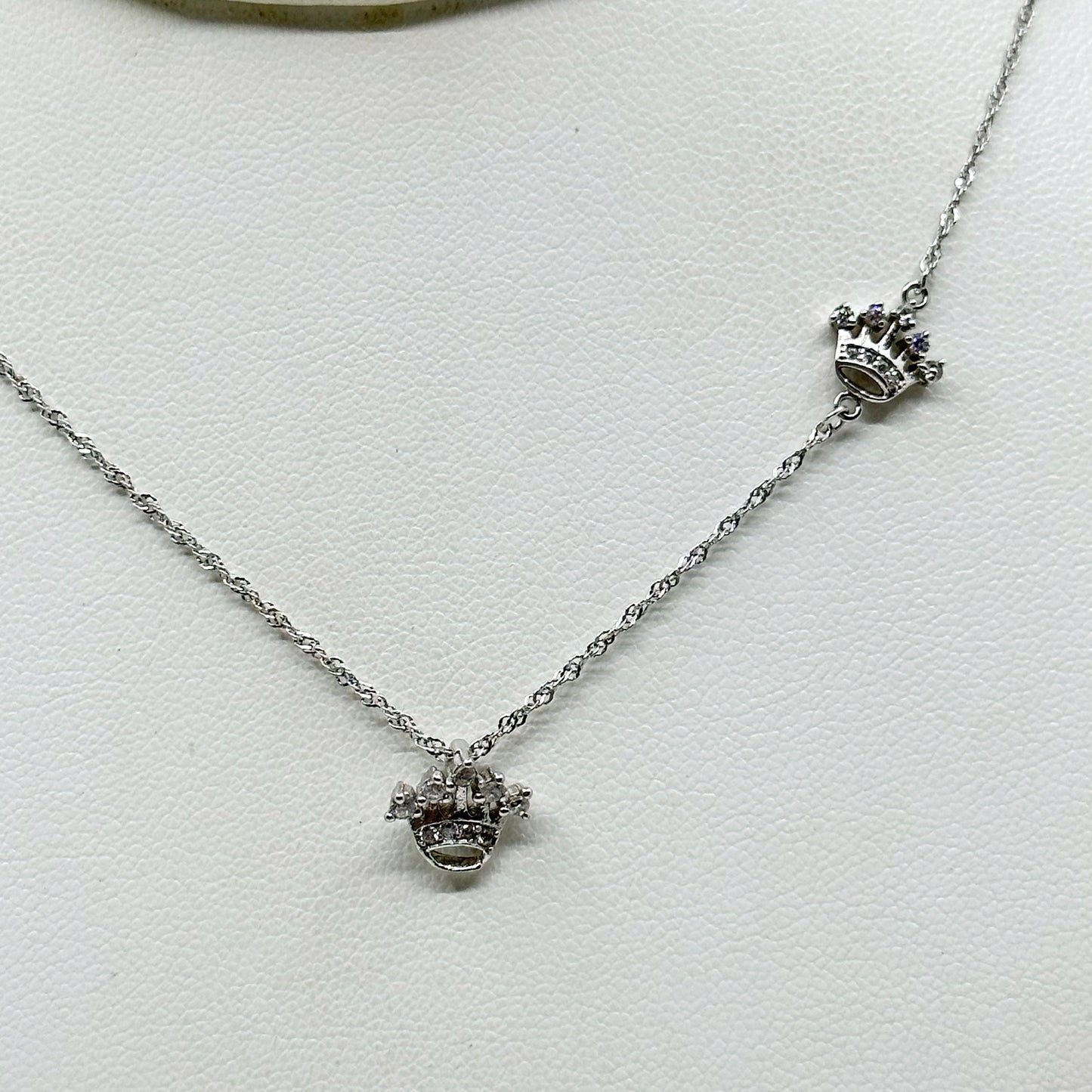 sterling silver cubic zirconia crown charm pendant necklace
