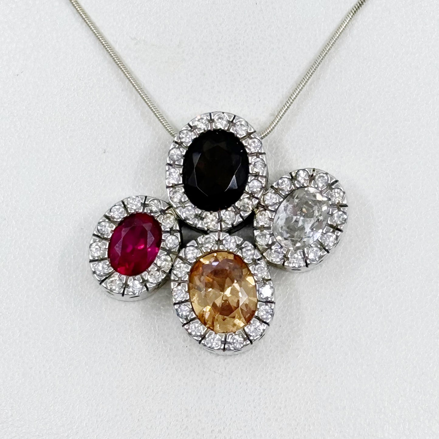 Sterling silver ruby smoky quartz & cubic zirconia pendant GM537
