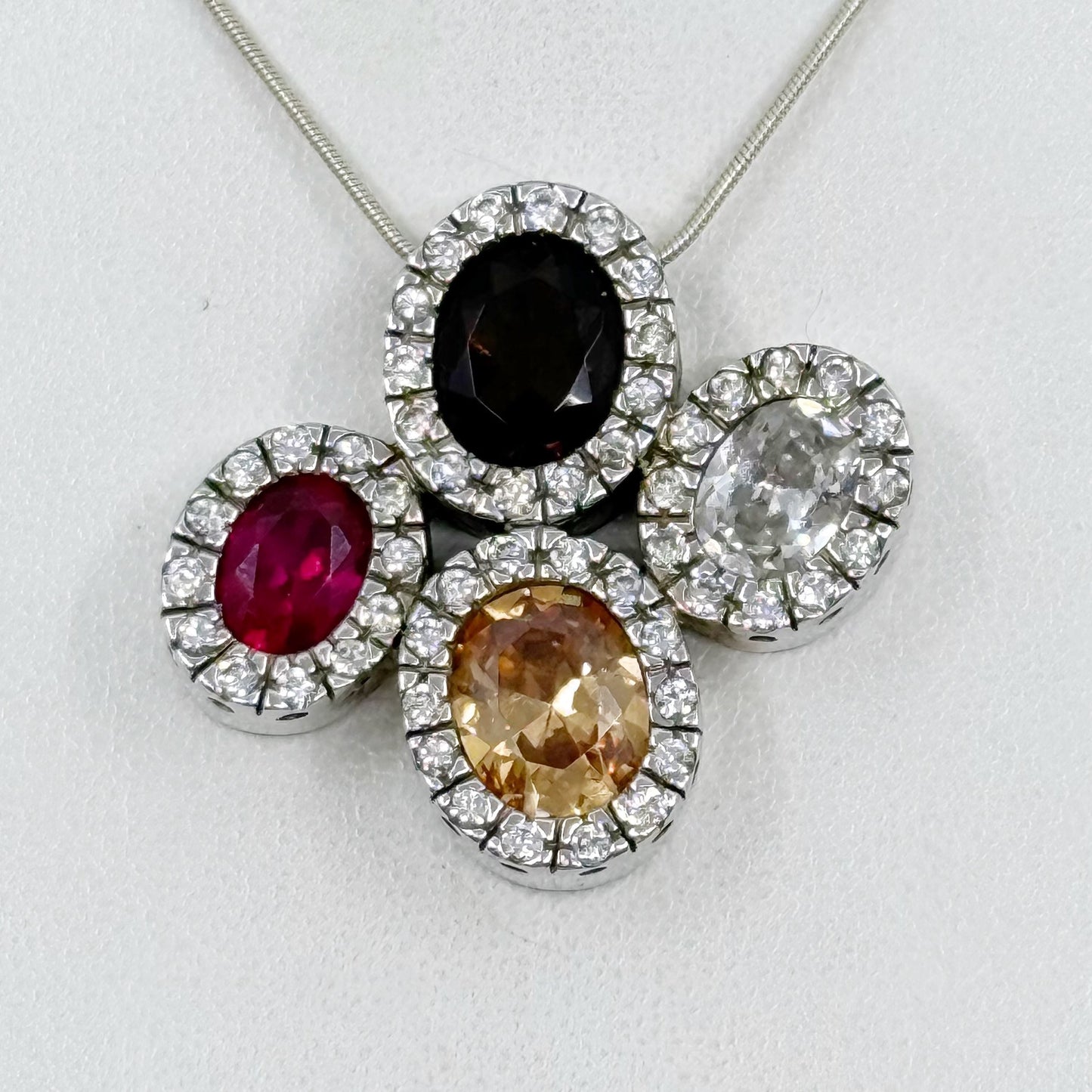 Sterling silver ruby smoky quartz & cubic zirconia pendant GM537