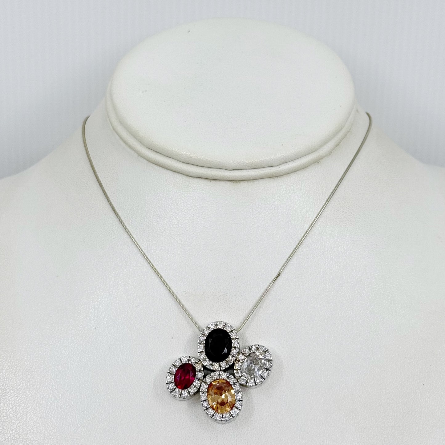 Sterling silver ruby smoky quartz & cubic zirconia pendant GM537