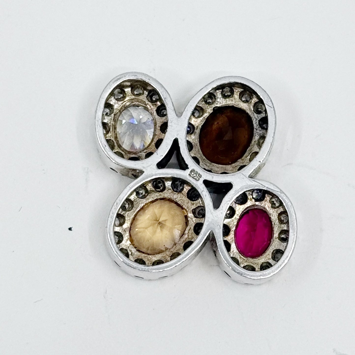 Sterling silver ruby smoky quartz & cubic zirconia pendant GM537