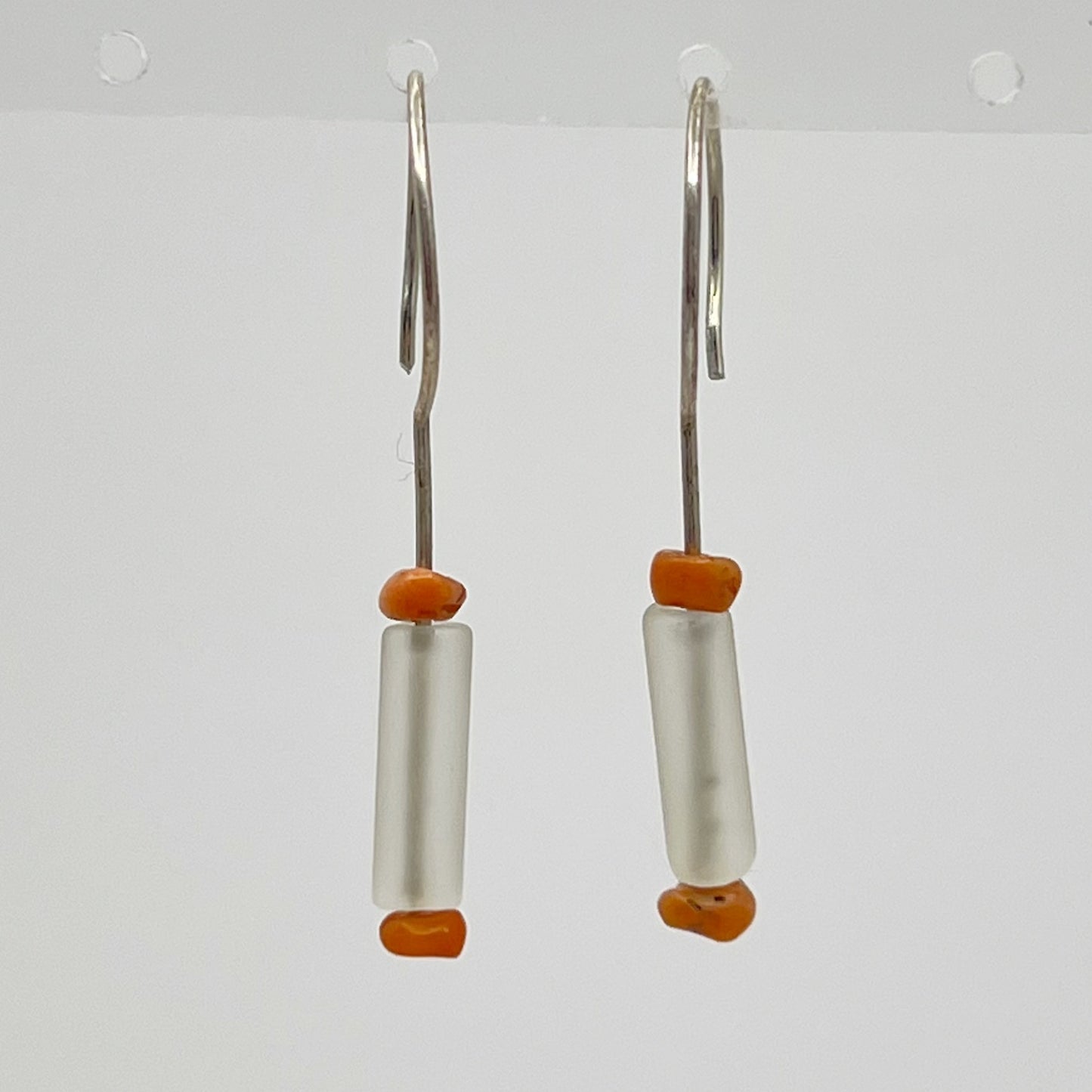 sterling silver coral & rock crystal earrings GM538