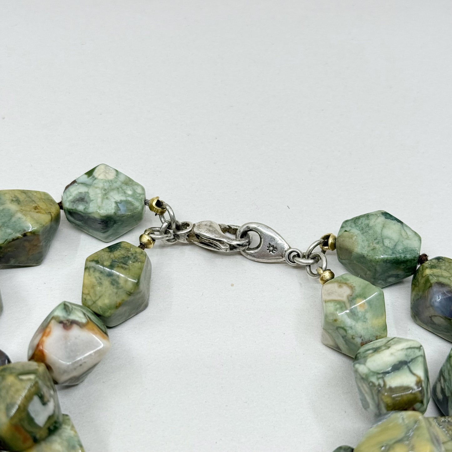sterling silver Rainforest Rhyolite Jasper bead 2 strand bracelet - GM54