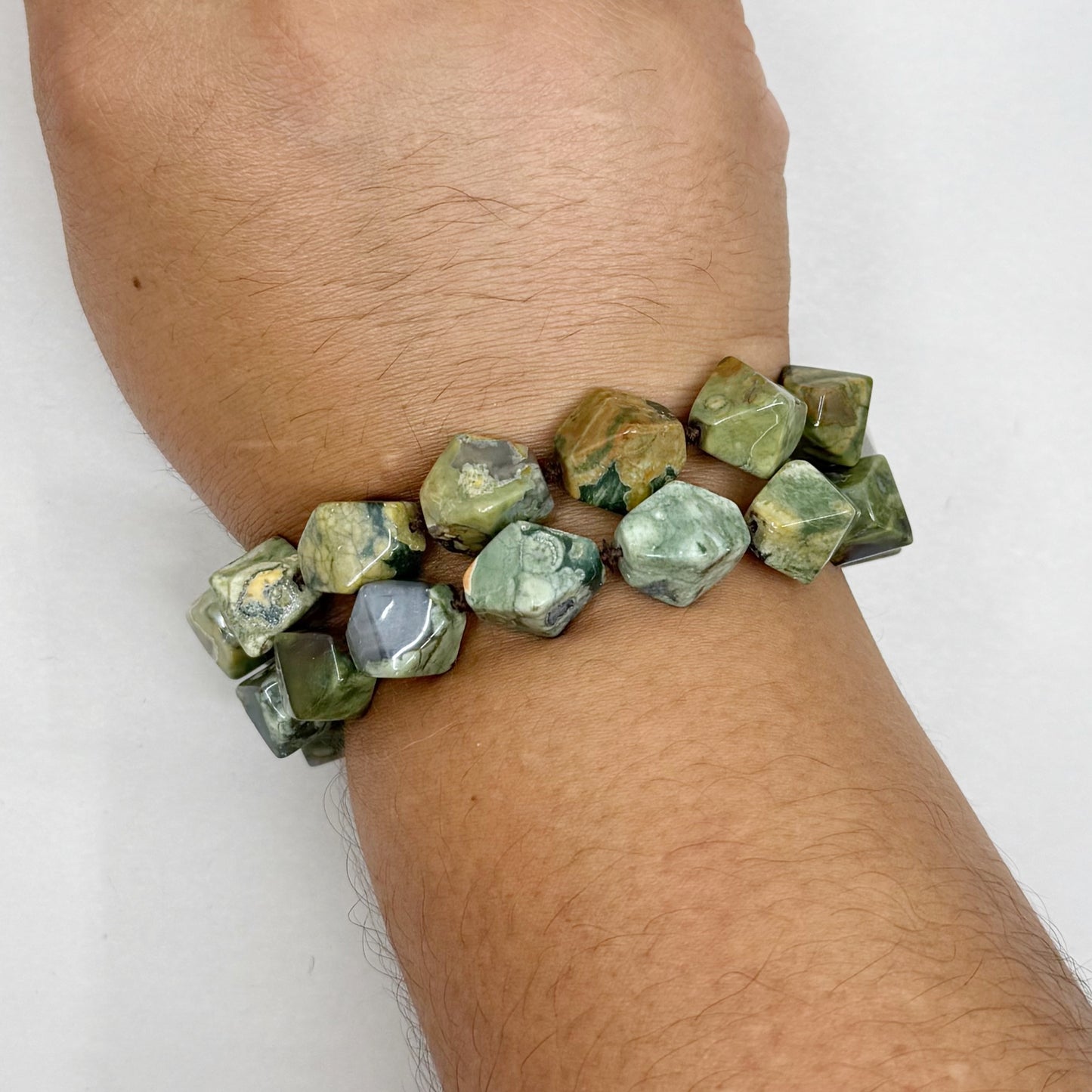 sterling silver Rainforest Rhyolite Jasper bead 2 strand bracelet - GM54