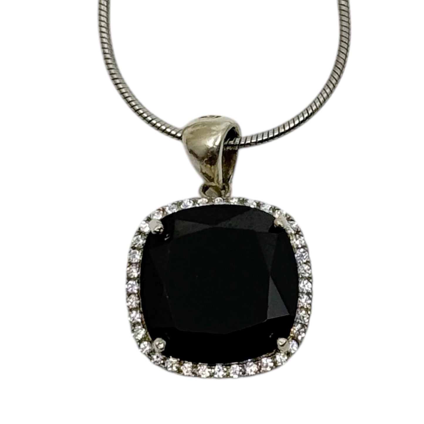 sterling silver onyx & cubic zirconia pendant - GM541
