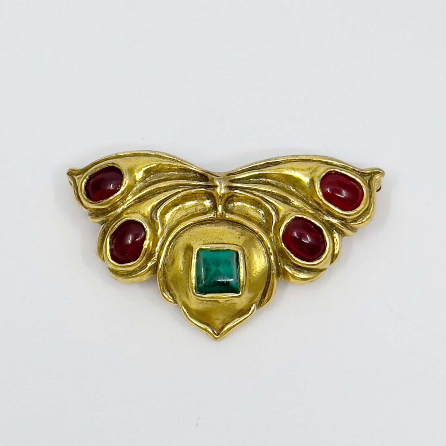 MMA Metropolitan Museum of Art Cleo 1993 gold tone ruby emerald glass Mogul butterfly brooch - GM57