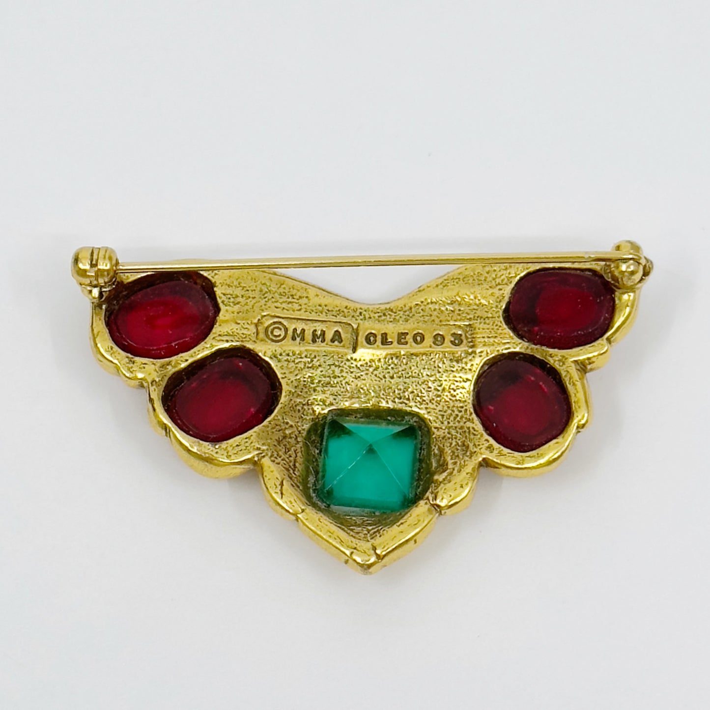 MMA Metropolitan Museum of Art Cleo 1993 gold tone ruby emerald glass Mogul butterfly brooch - GM57