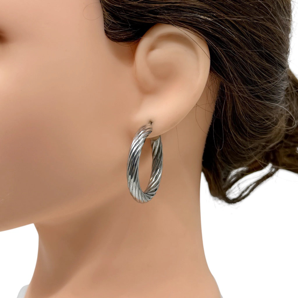 sterling silver cable hoop earrings - GM573