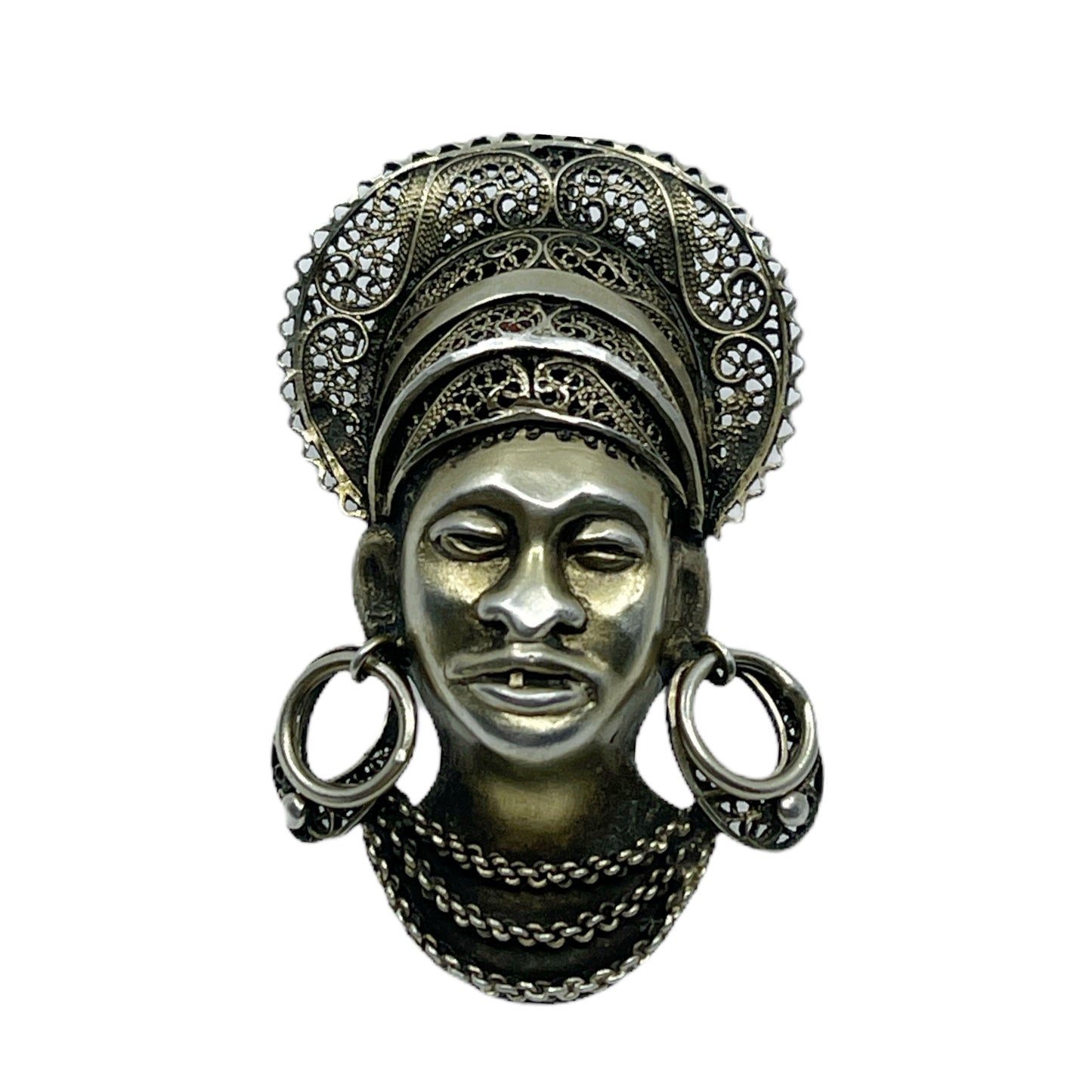 Vintage sterling silver filigree blackamoor brooch pendant GM575