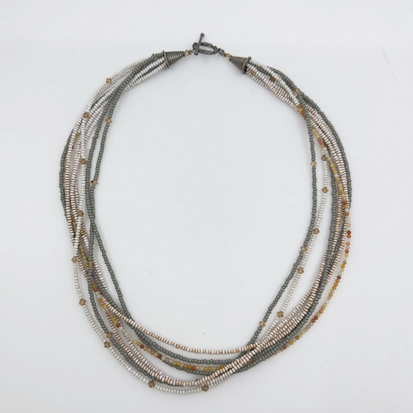 Hand Made Sterling silver seed beads multi strand necklace GM576