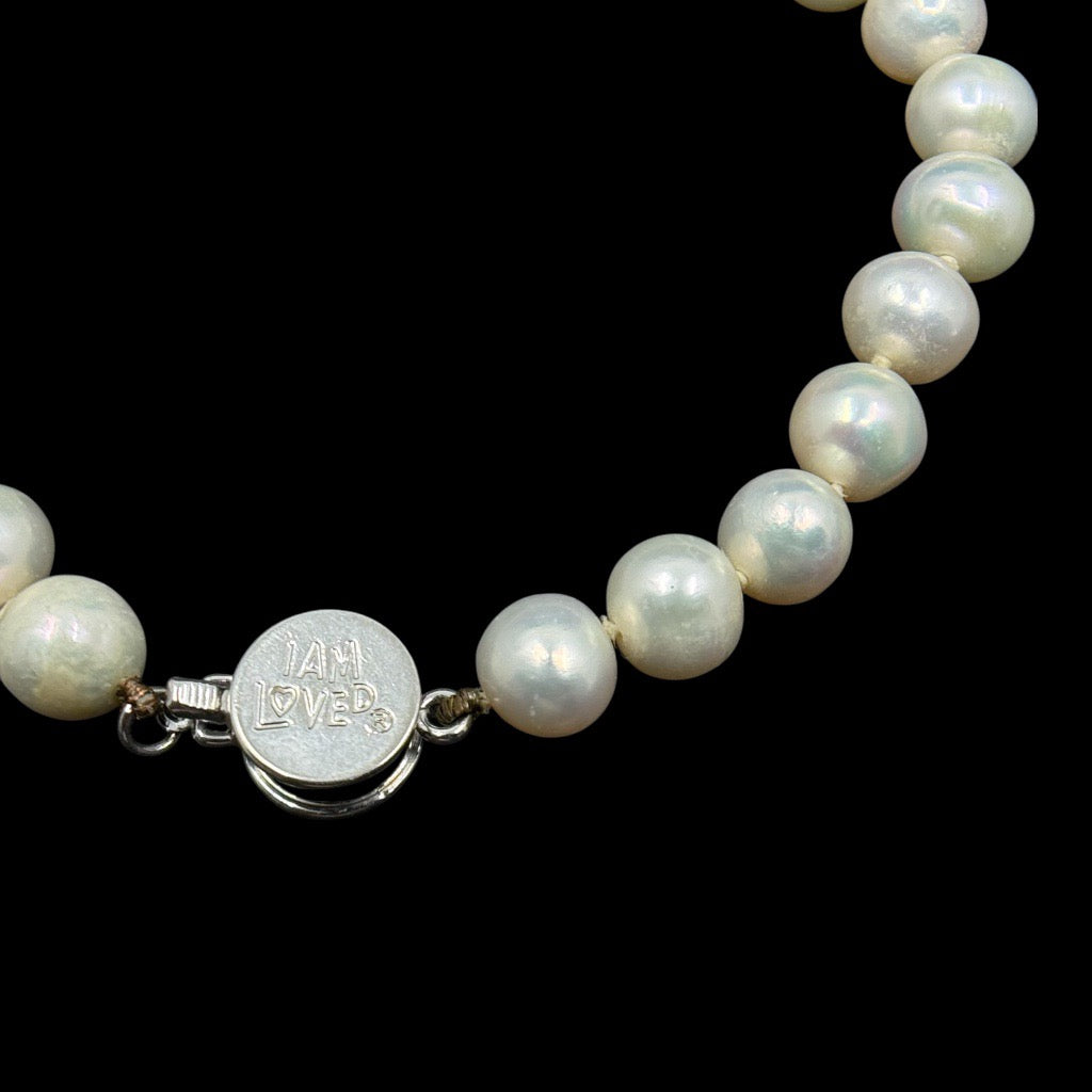 I am loved silver tone freshwater pearl bracelet