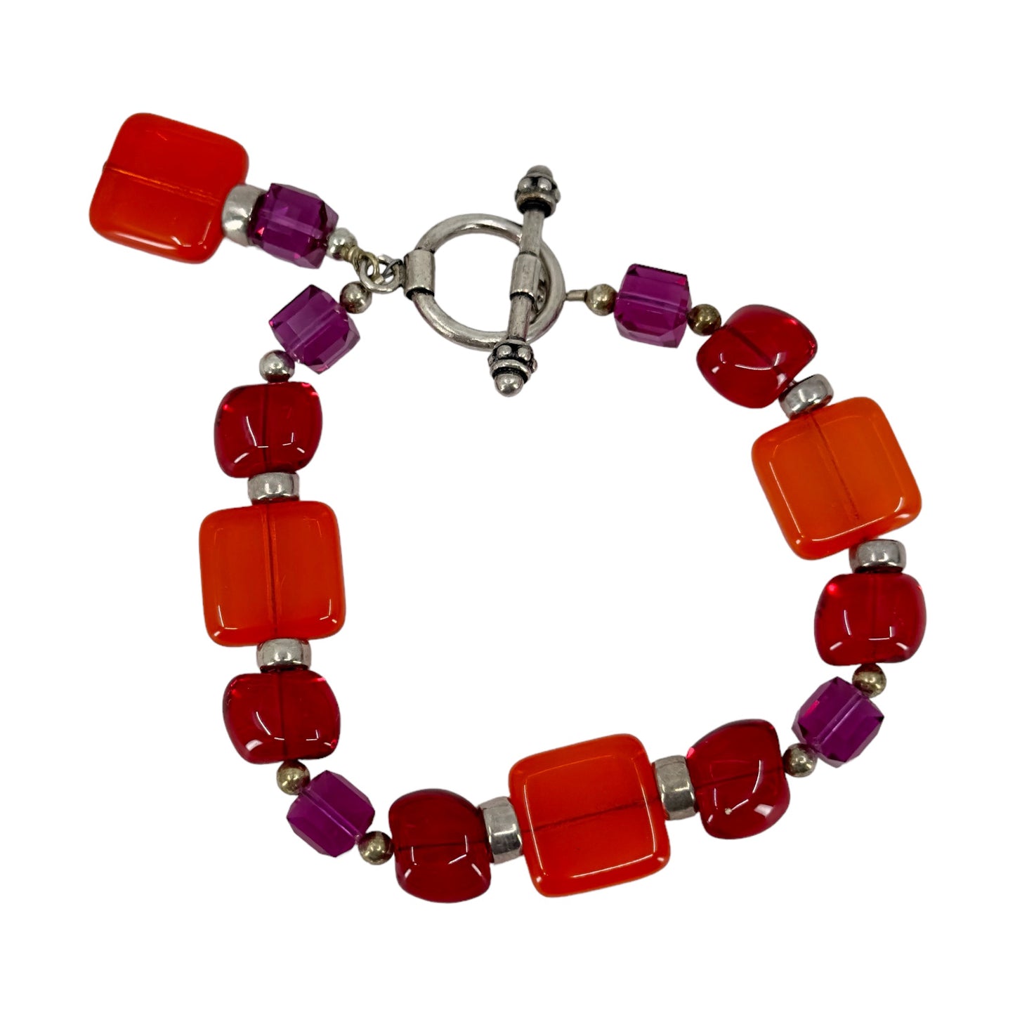 Hand made Sterling silver glass & crystal bead charm bracelet GM581