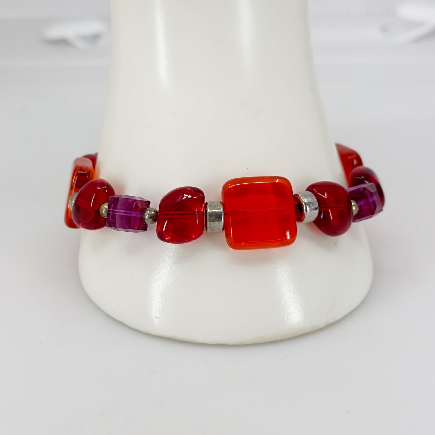 Hand made Sterling silver glass & crystal bead charm bracelet GM581