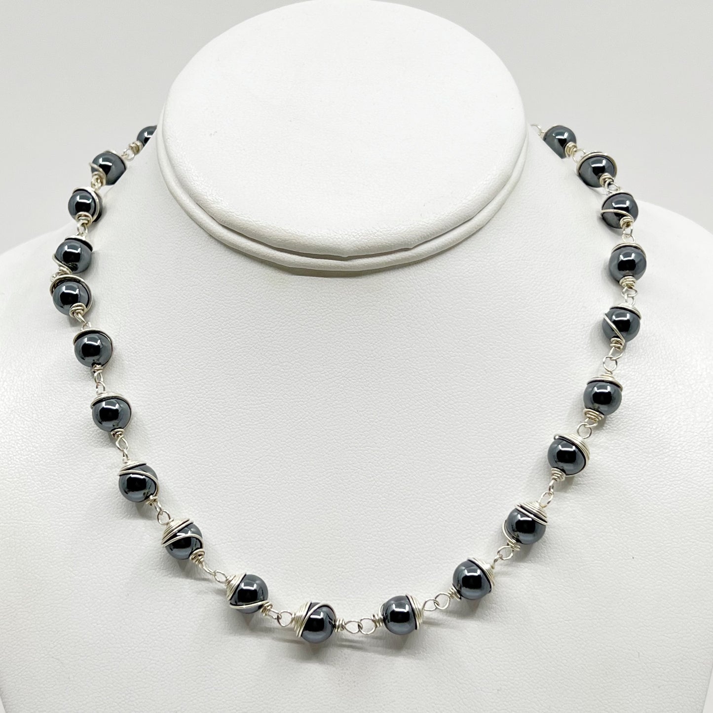 Hand Made Sterling Silver hematite bead necklace GM593