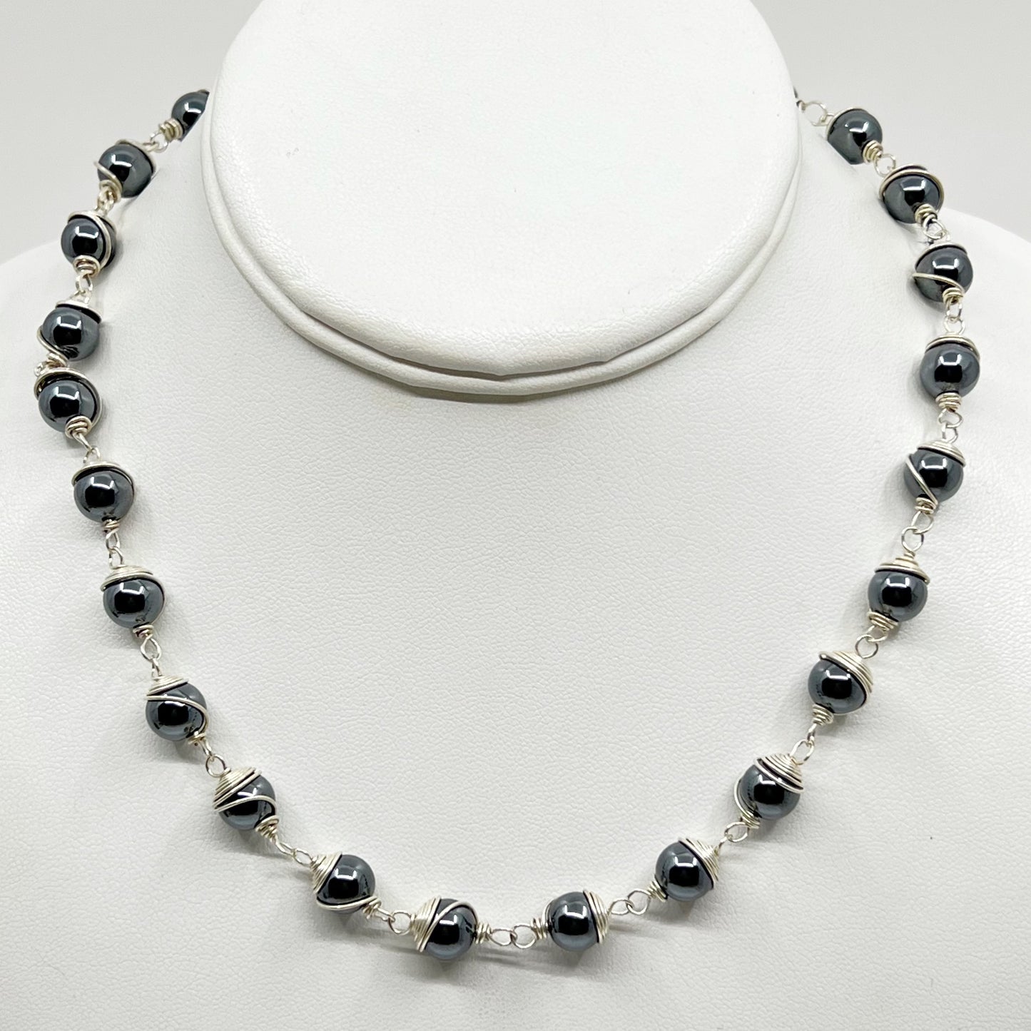 Hand Made Sterling Silver hematite bead necklace GM593