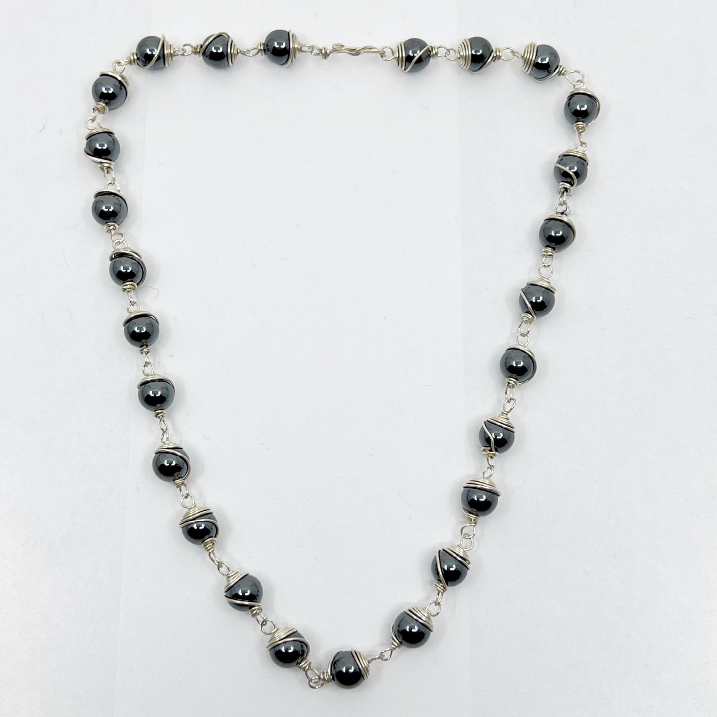 Hand Made Sterling Silver hematite bead necklace GM593