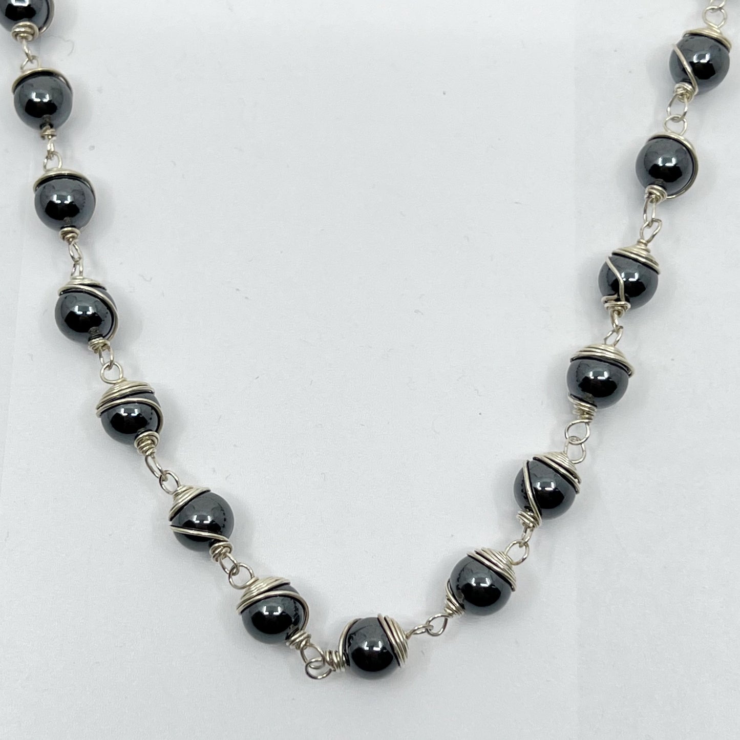Hand Made Sterling Silver hematite bead necklace GM593