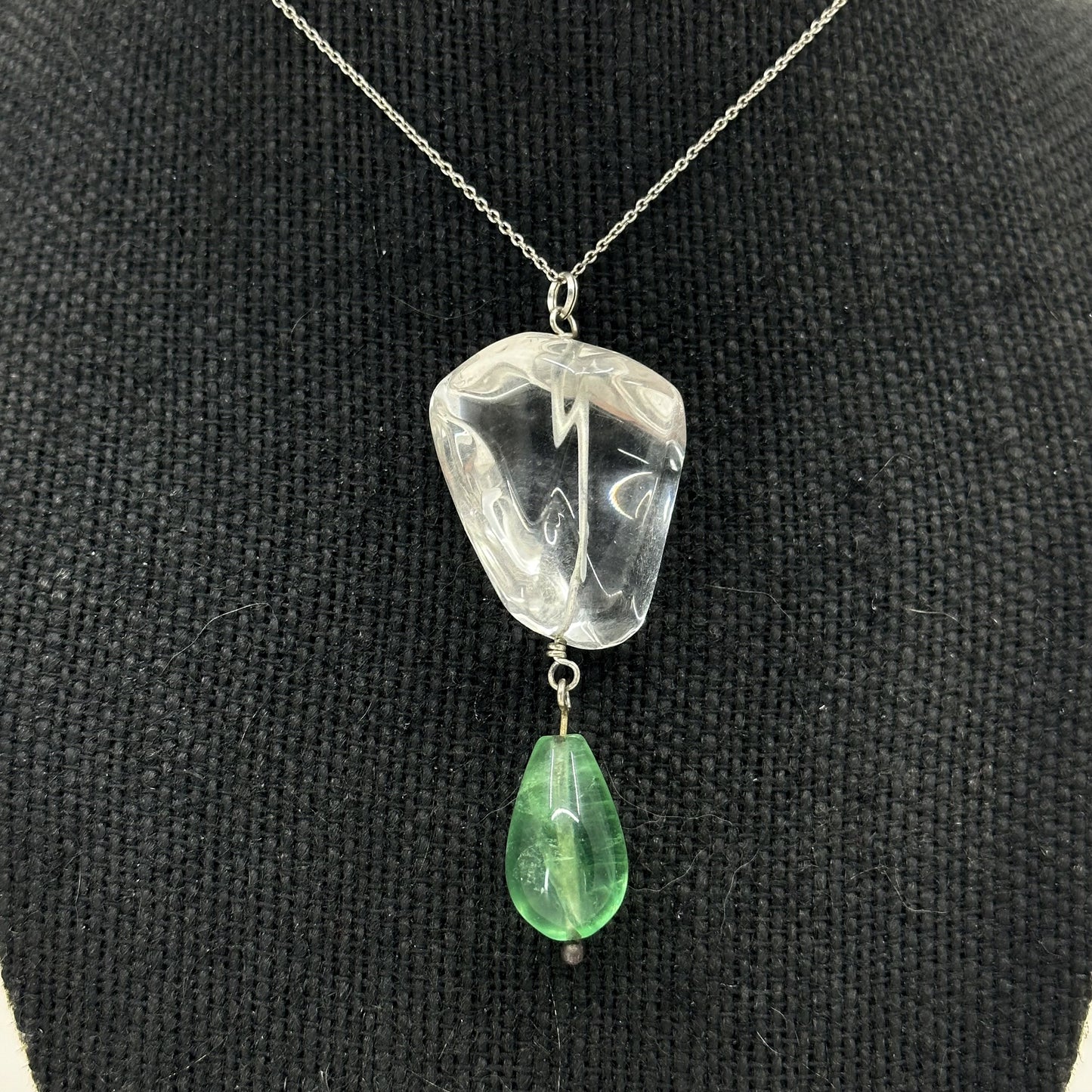 Hand made Sterling silver rock crystal & fluorite talisman pendant GM597