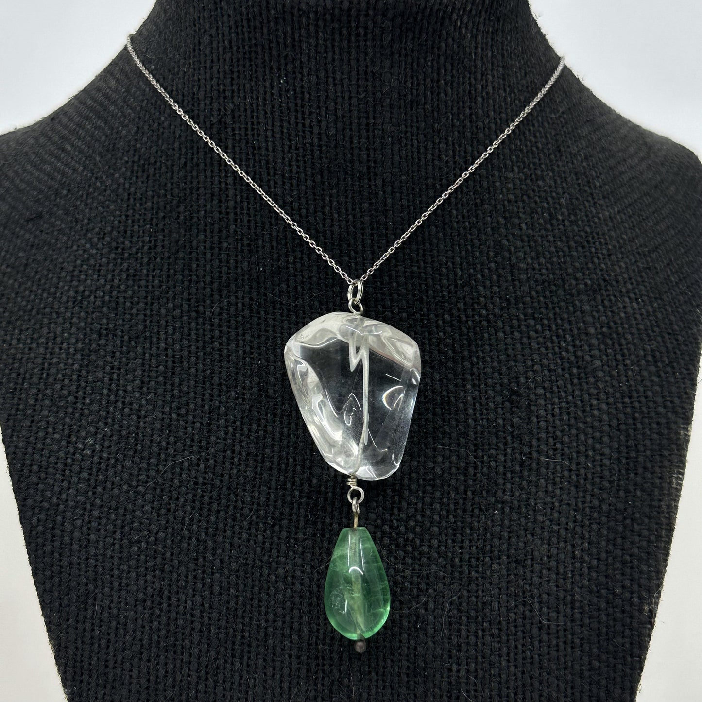 Hand made Sterling silver rock crystal & fluorite talisman pendant GM597