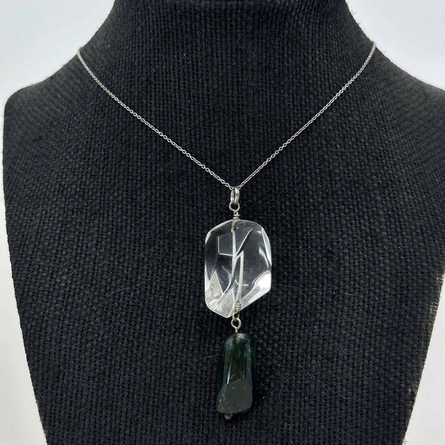 Hand made Sterling silver rock crystal & bloodstone talisman pendant GM600