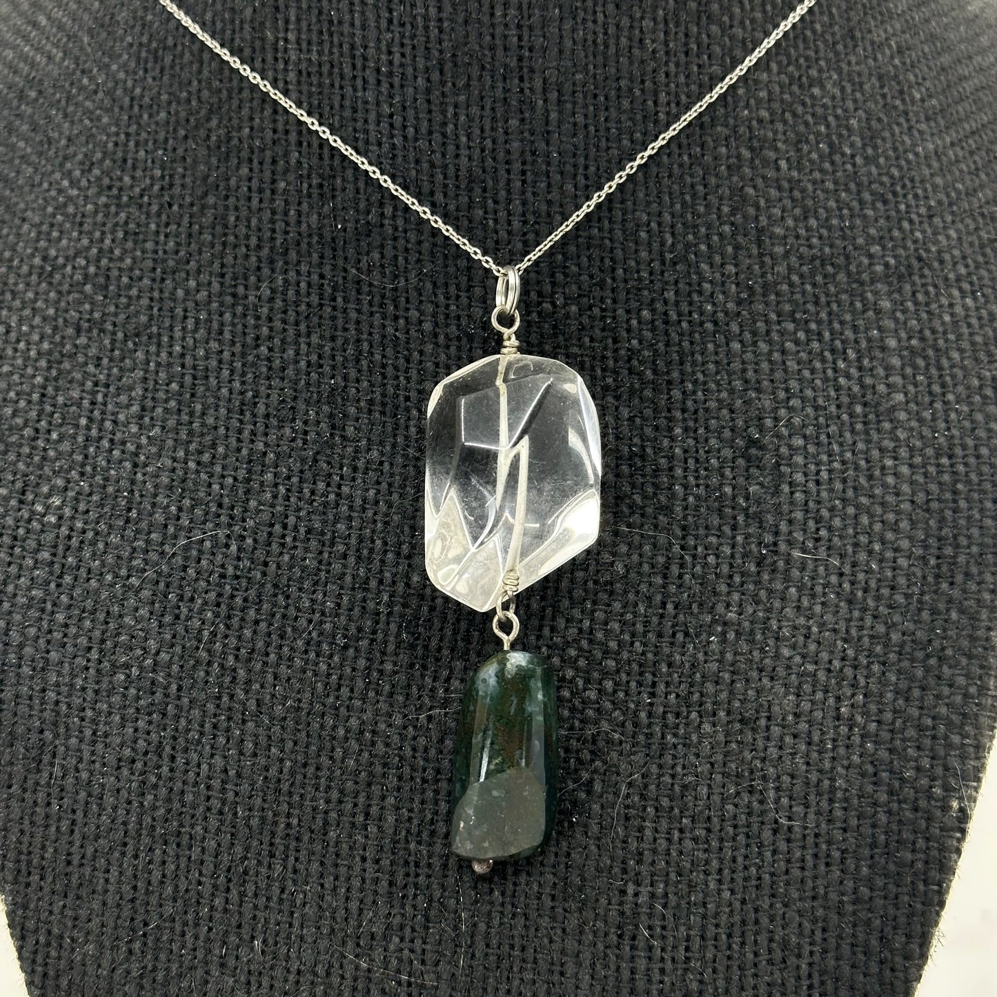 Hand made Sterling silver rock crystal & bloodstone talisman pendant GM600