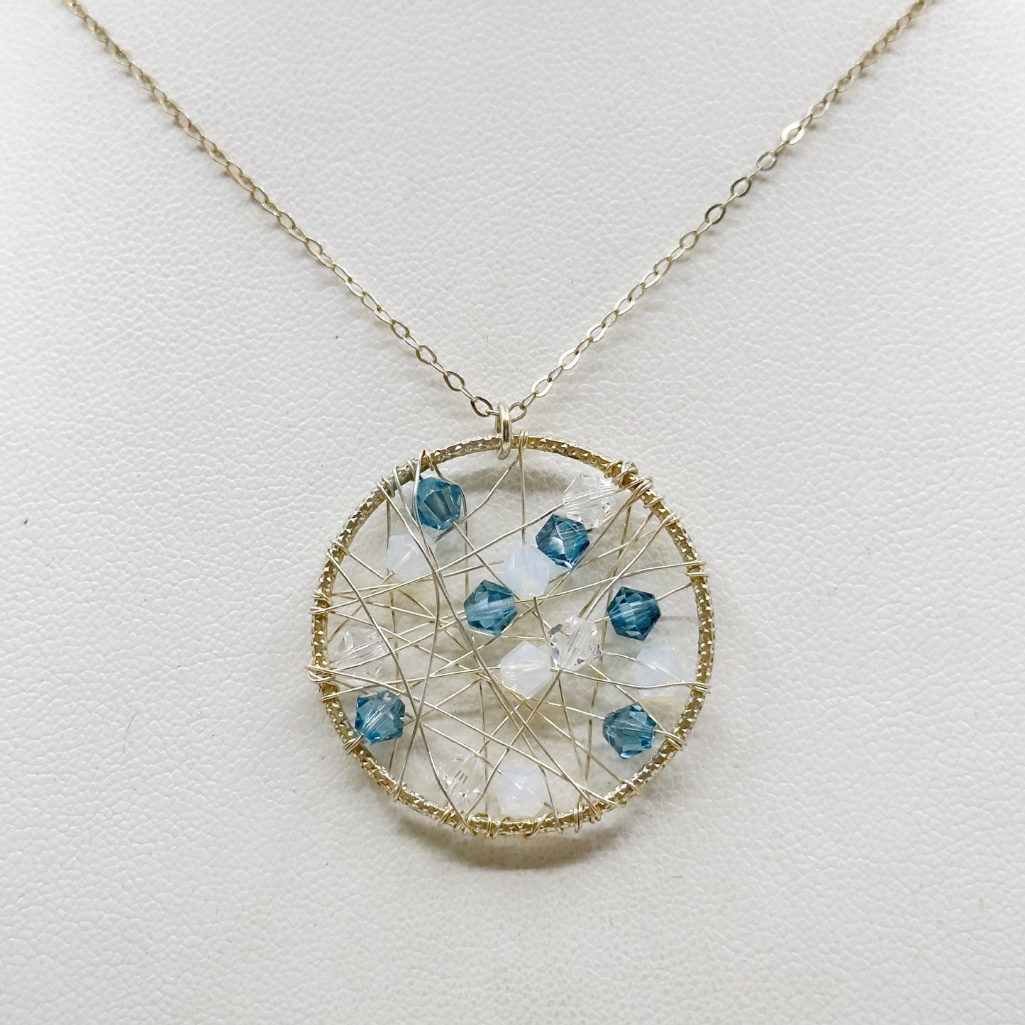 Hand Made Magnolia Sterling silver crystal pendant necklace GM602
