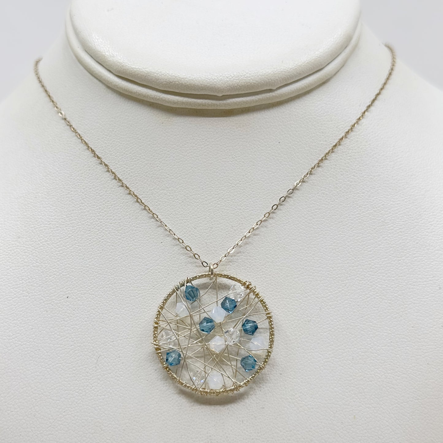 Hand Made Magnolia Sterling silver crystal pendant necklace GM602