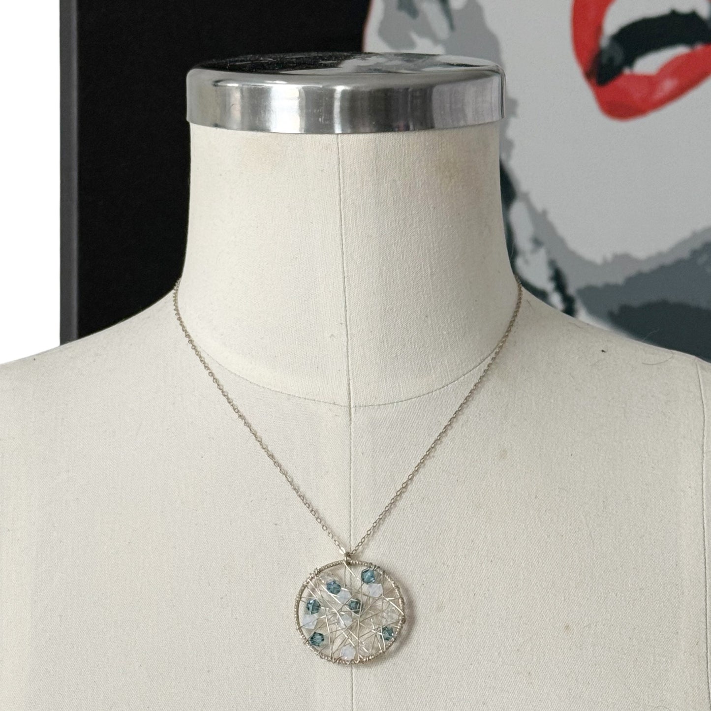 Hand Made Magnolia Sterling silver crystal pendant necklace - GM602