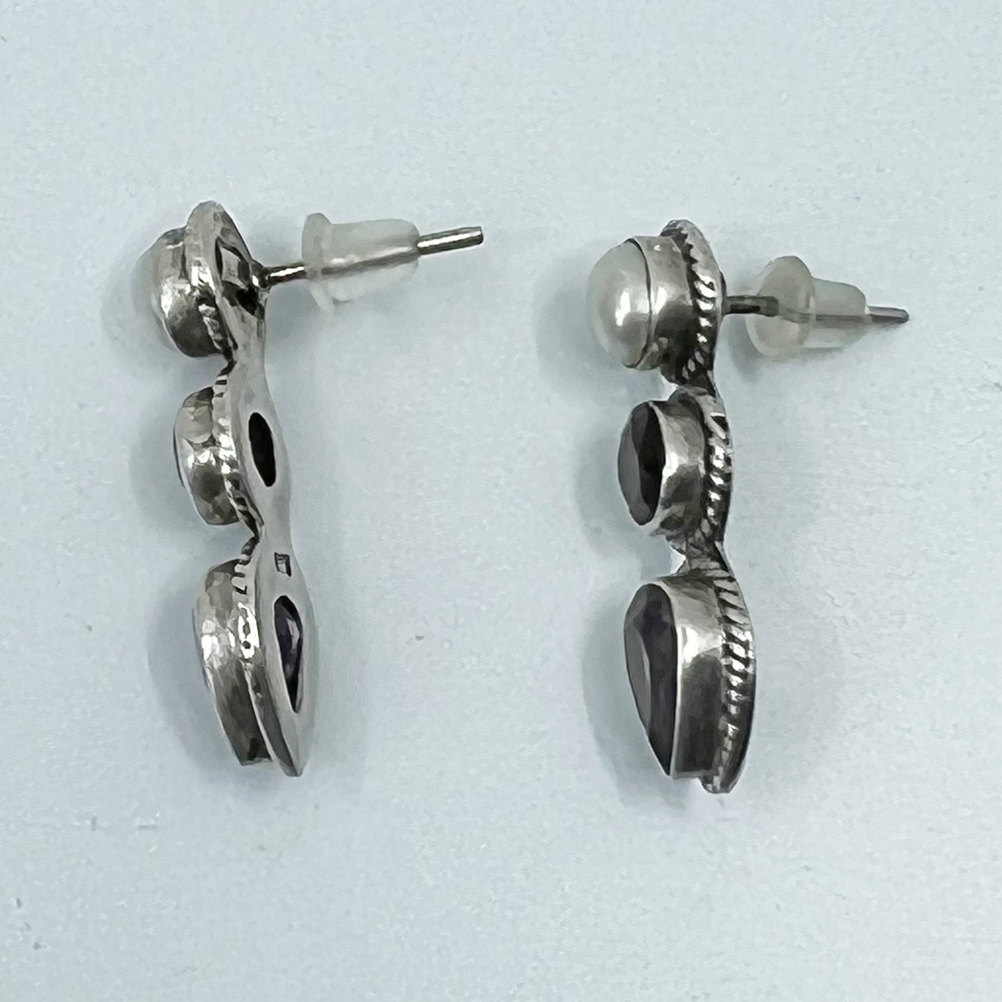 sterling silver pearl garnet & amethyst earrings GM603