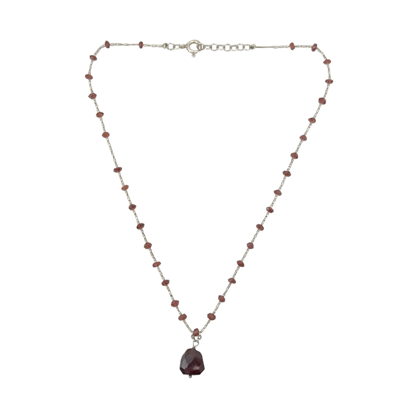 Hand Made sterling silver garnet bead necklace GM608