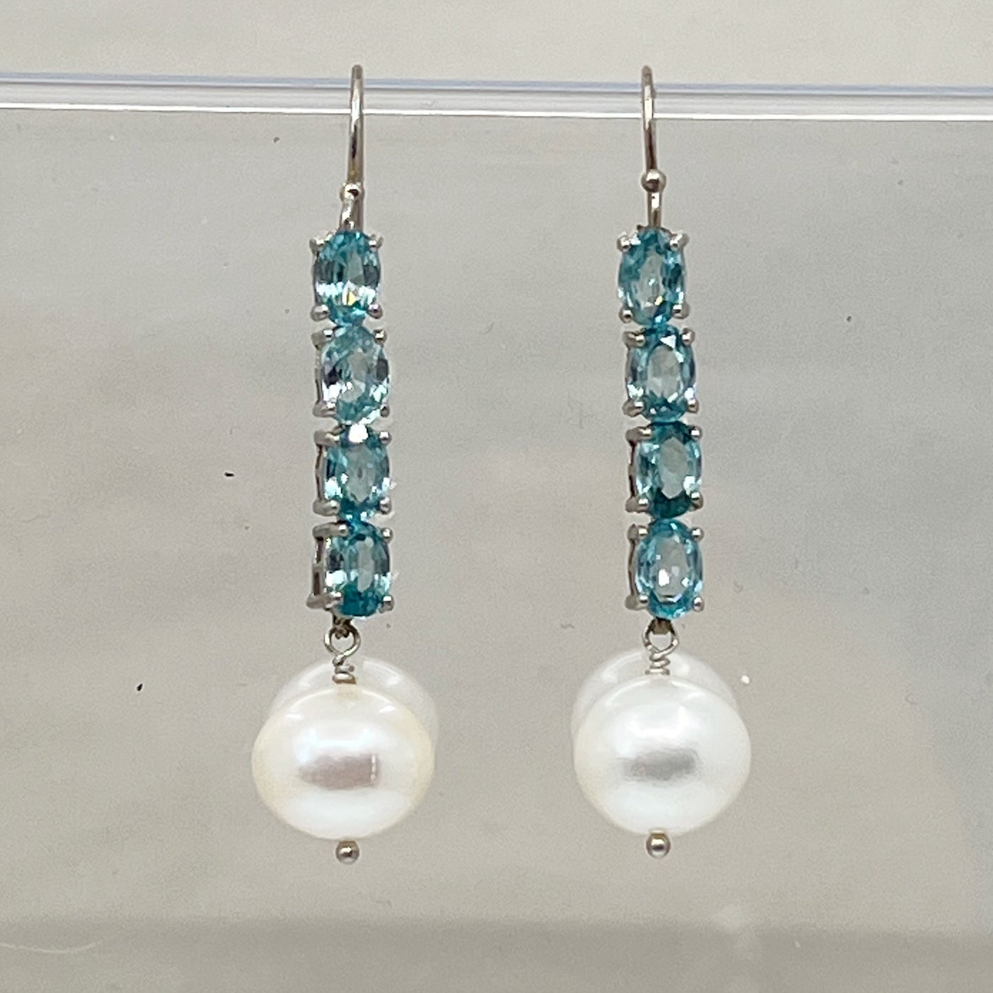 sterling silver blue topaz pearl earrings GM615