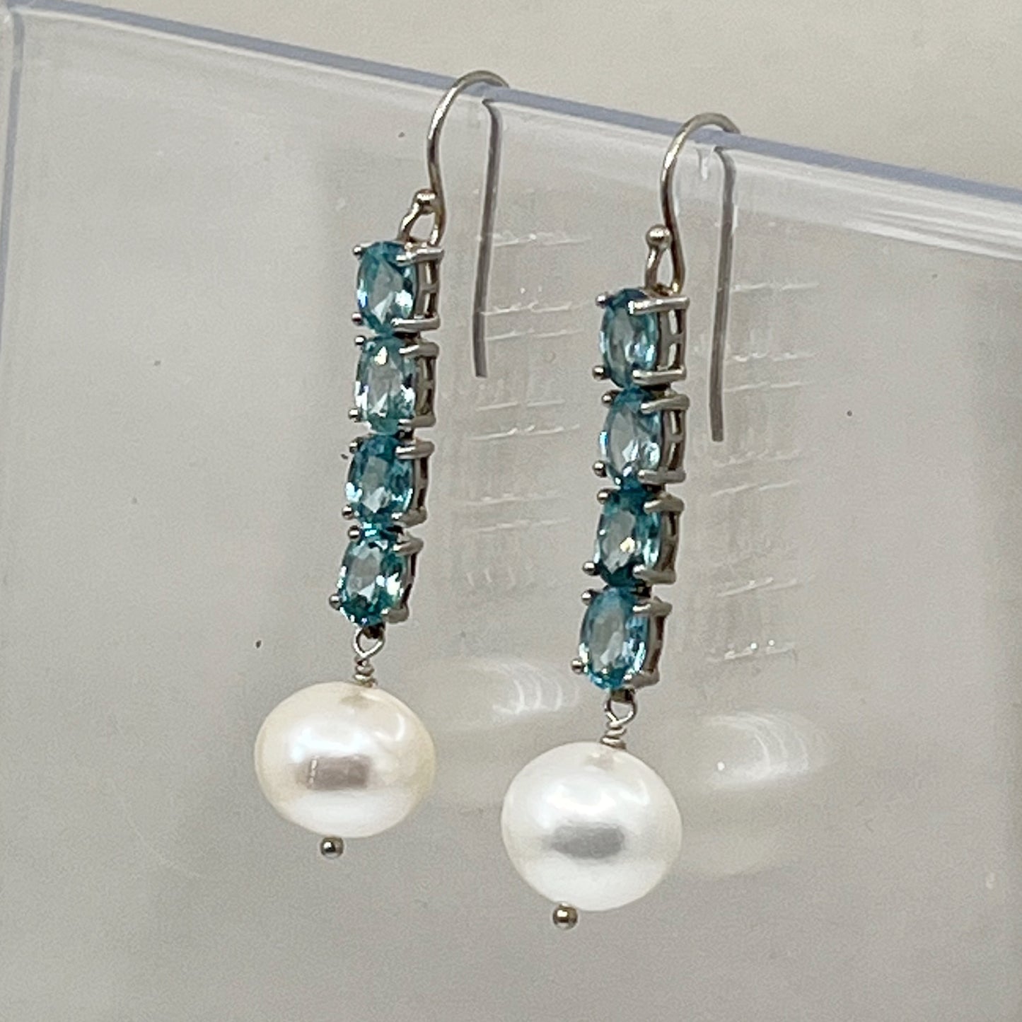 sterling silver blue topaz pearl earrings GM615