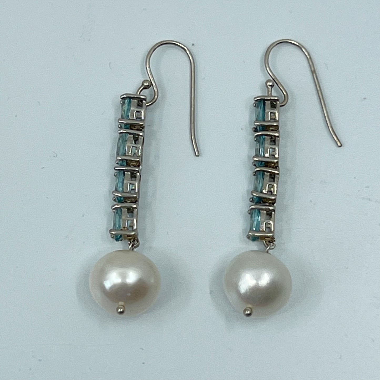 sterling silver blue topaz pearl earrings GM615