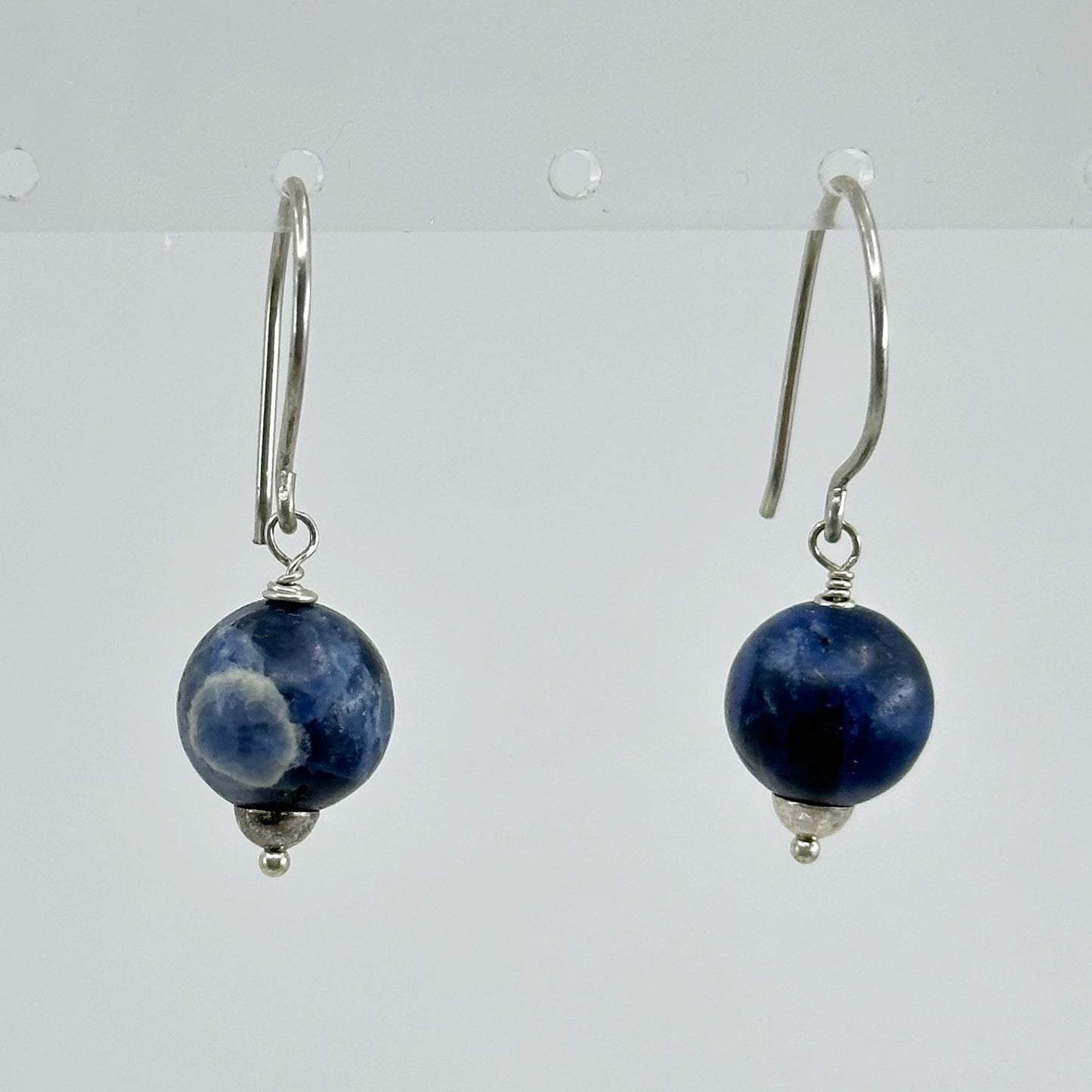 Hand made sterling silver sodalite bead earrings GM619
