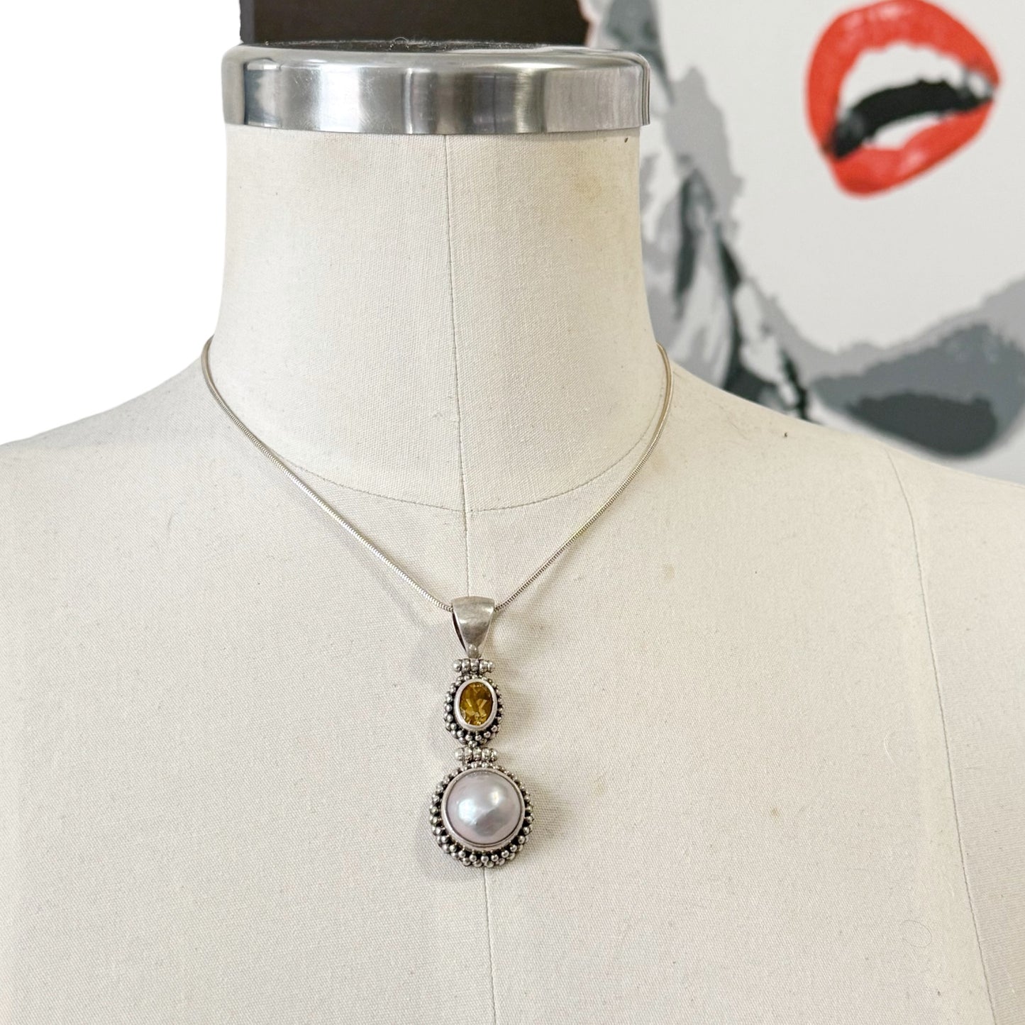 sterling silver mabe pearl citrine pendant - GM622