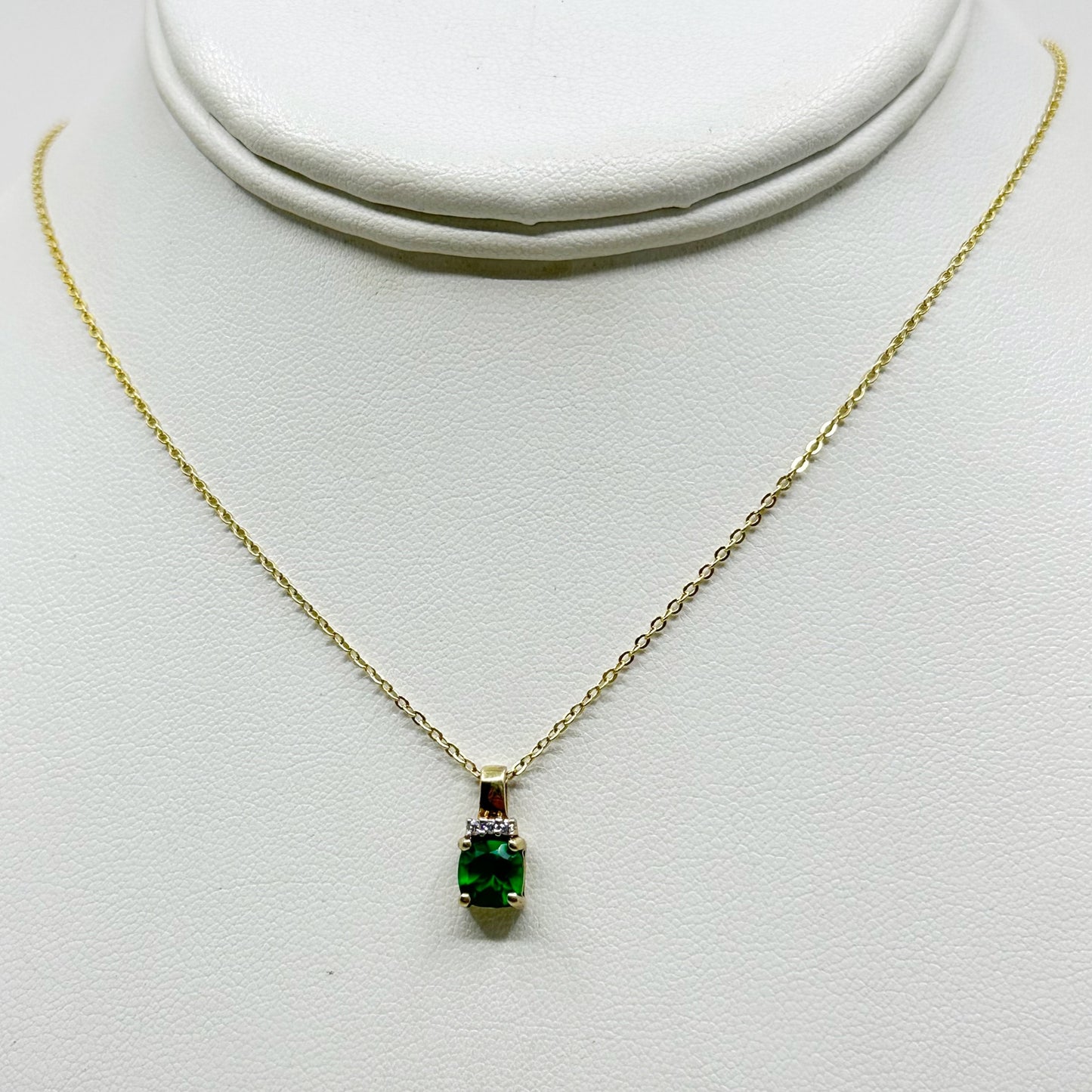 14k Gold vermeil sterling silver emerald cubic zirconia necklace GM623
