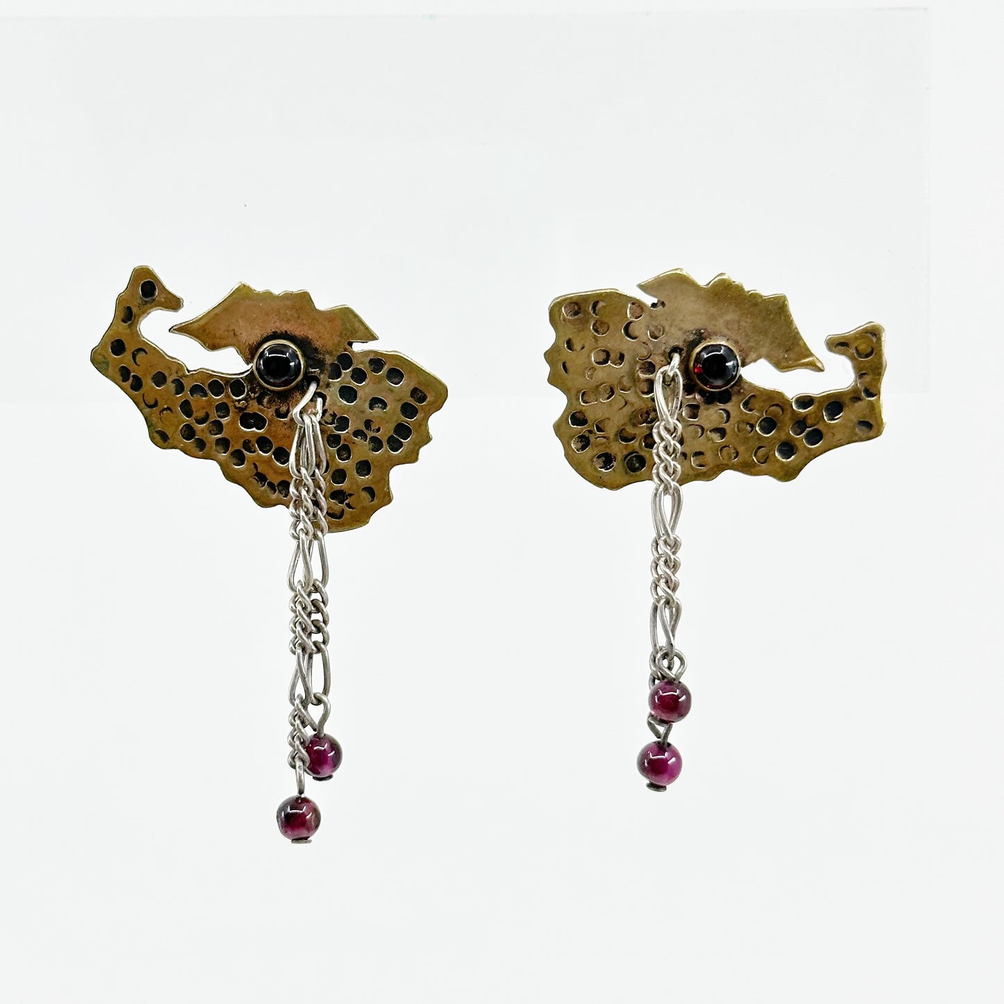 Sterling silver & brass garnet earrings GM625