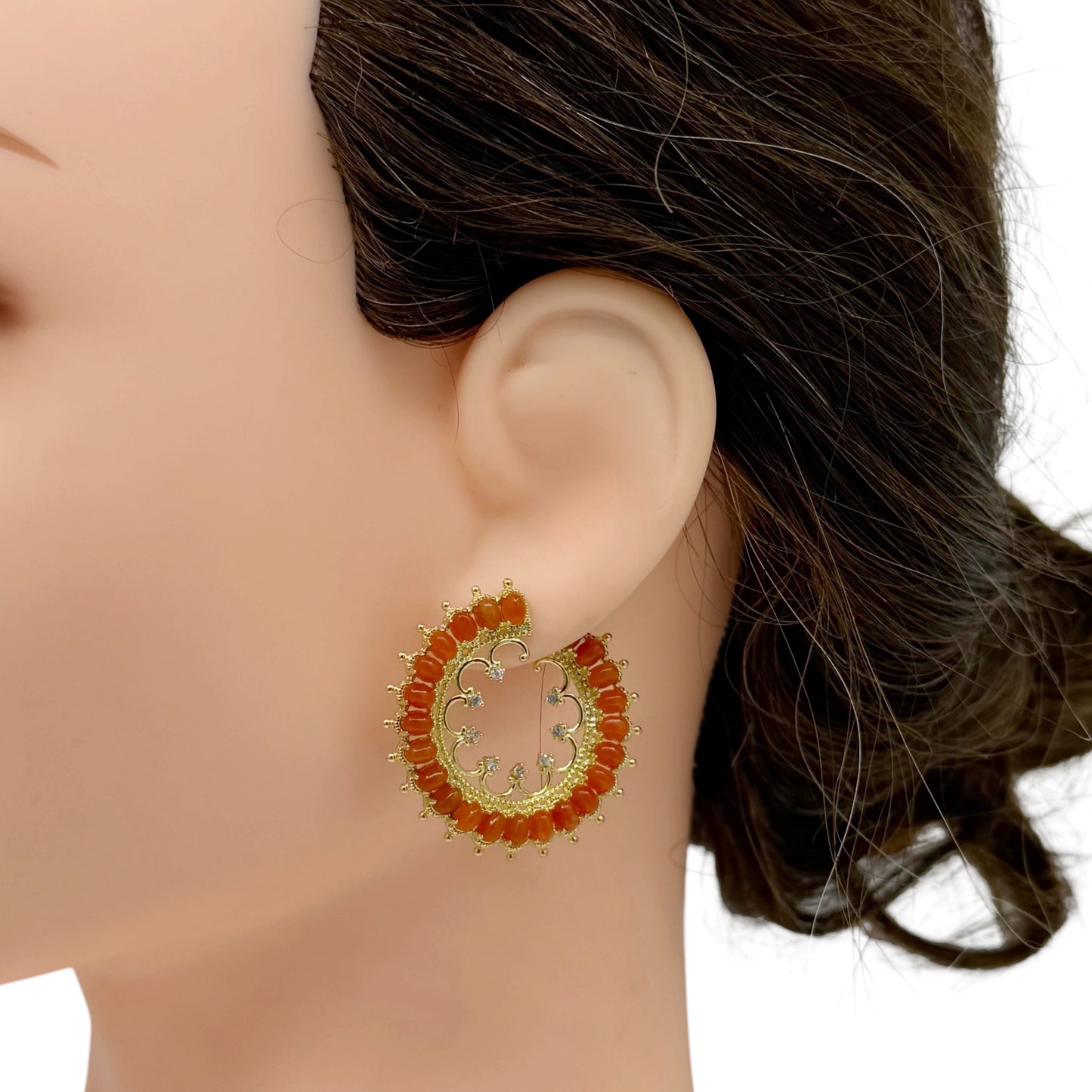 Doug Paulus DP sterling silver carnelian & cubic zirconia hoop earrings - GM627