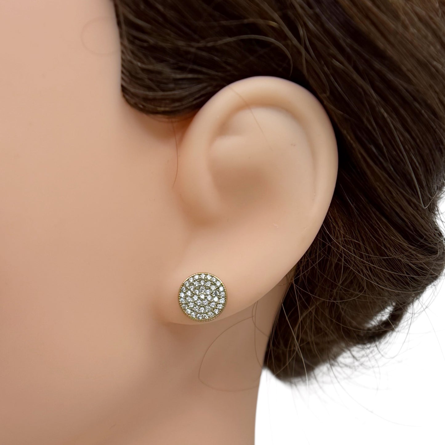 Single Gold Vermeil Sterling silver cubic zirconia disk stud earrings - GM628