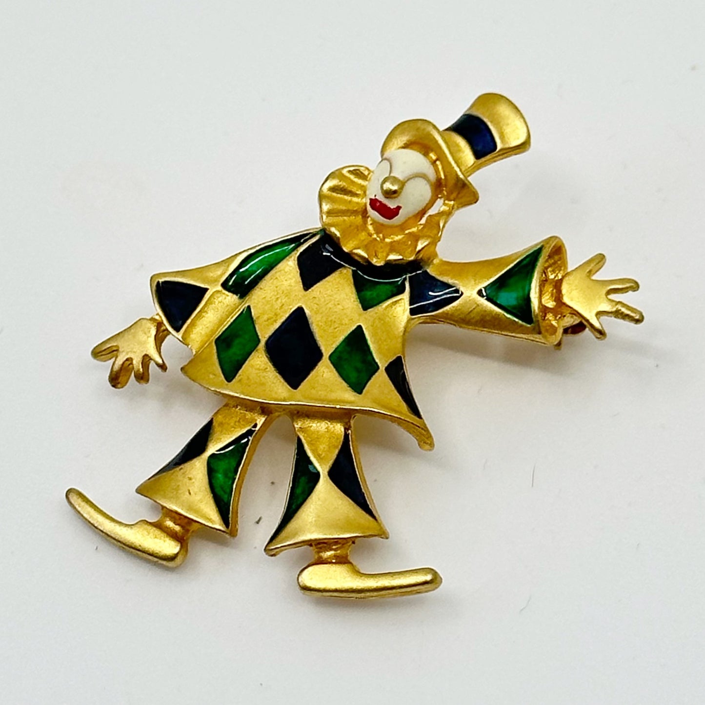 PEP gold tone enamel harlequin clown jester brooch - GM3006