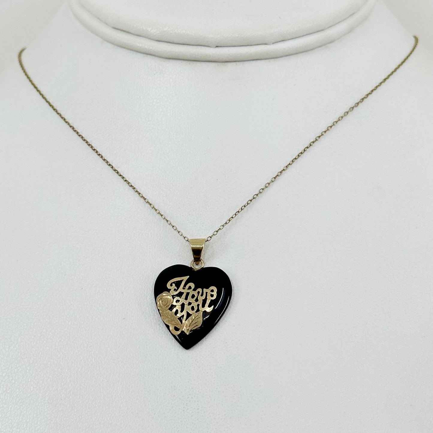 14k yellow gold I love you onyx heart pendant - GM292
