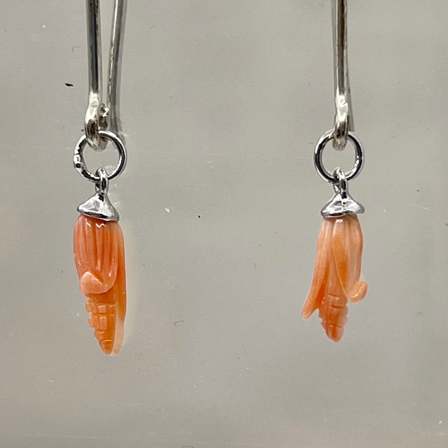 Handmade sterling silver carved corn cob coral earrings GM633