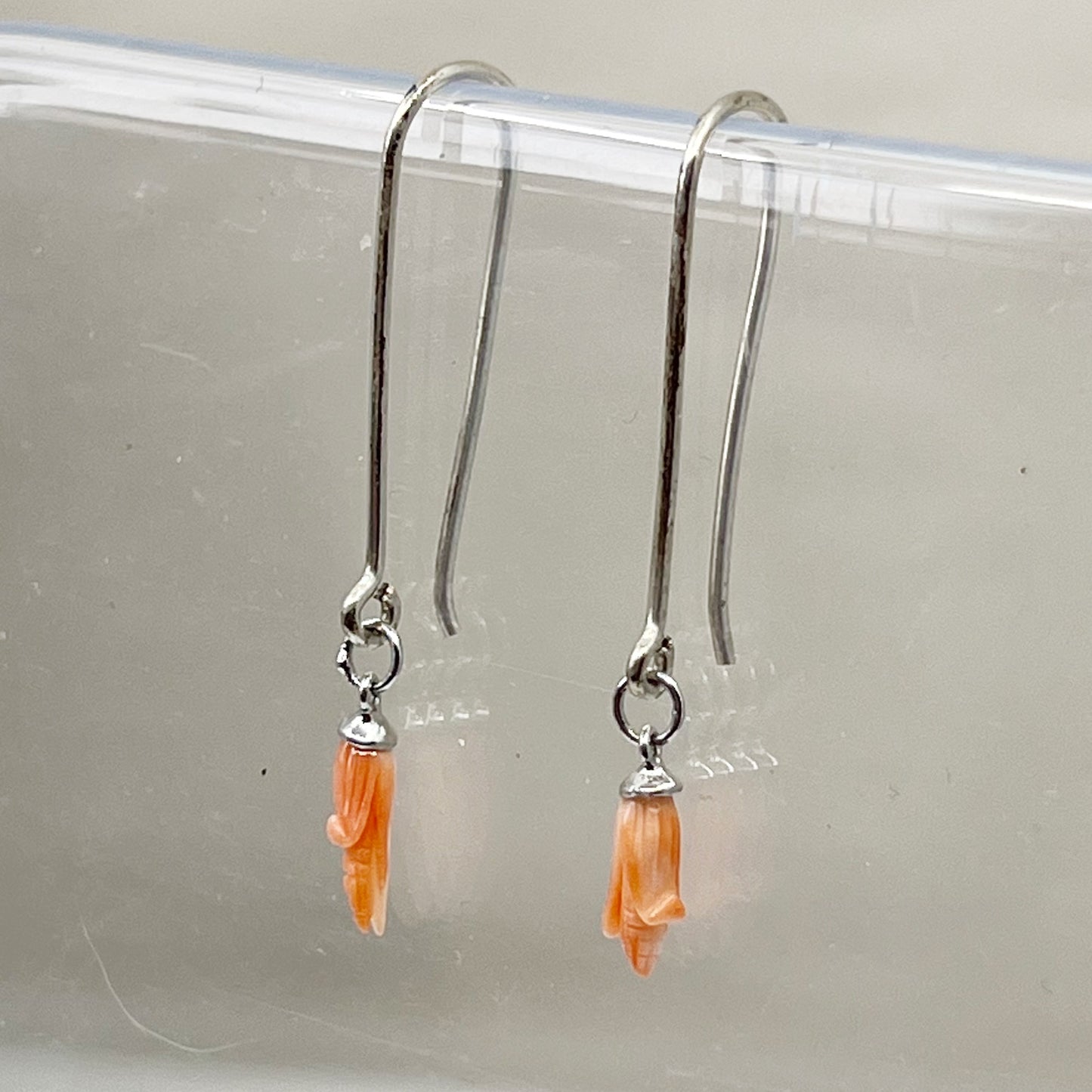 Handmade sterling silver carved corn cob coral earrings GM633