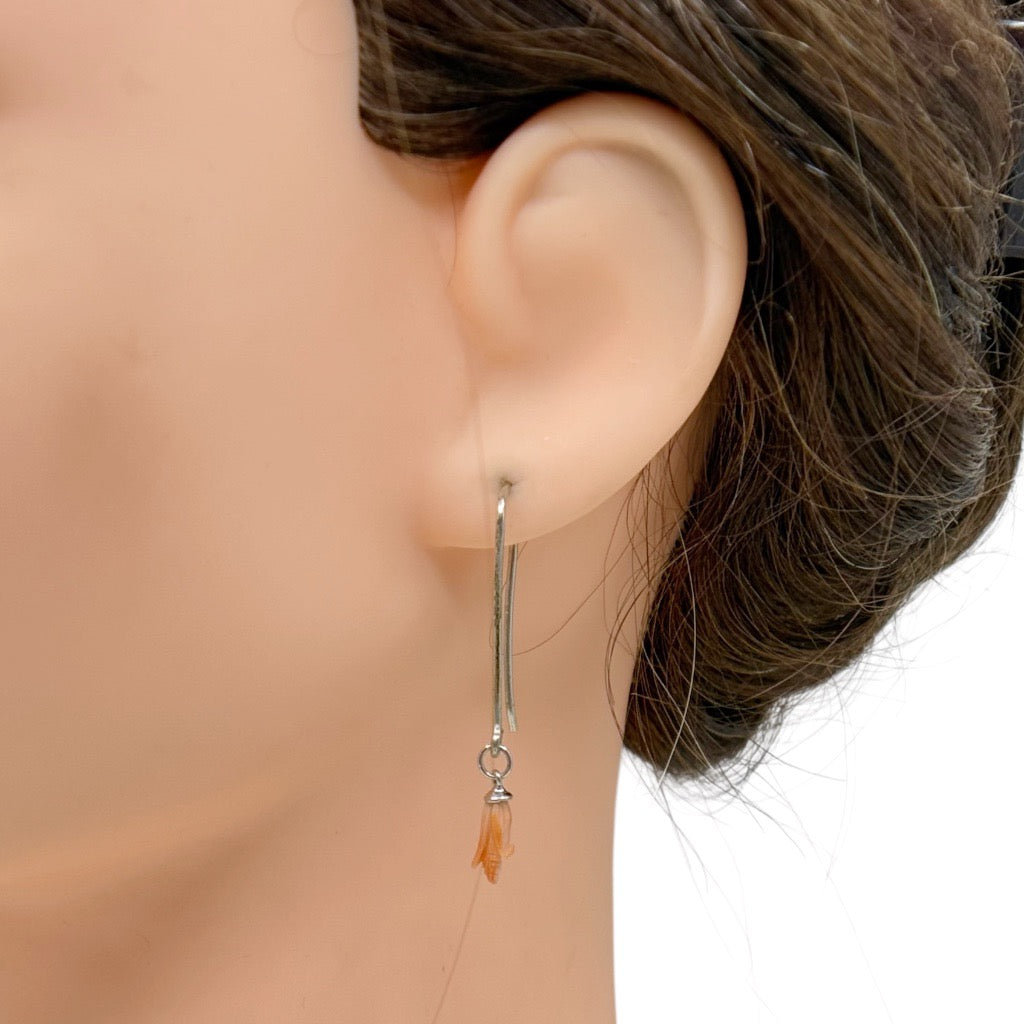 Handmade sterling silver carved corn cob coral earrings - GM633