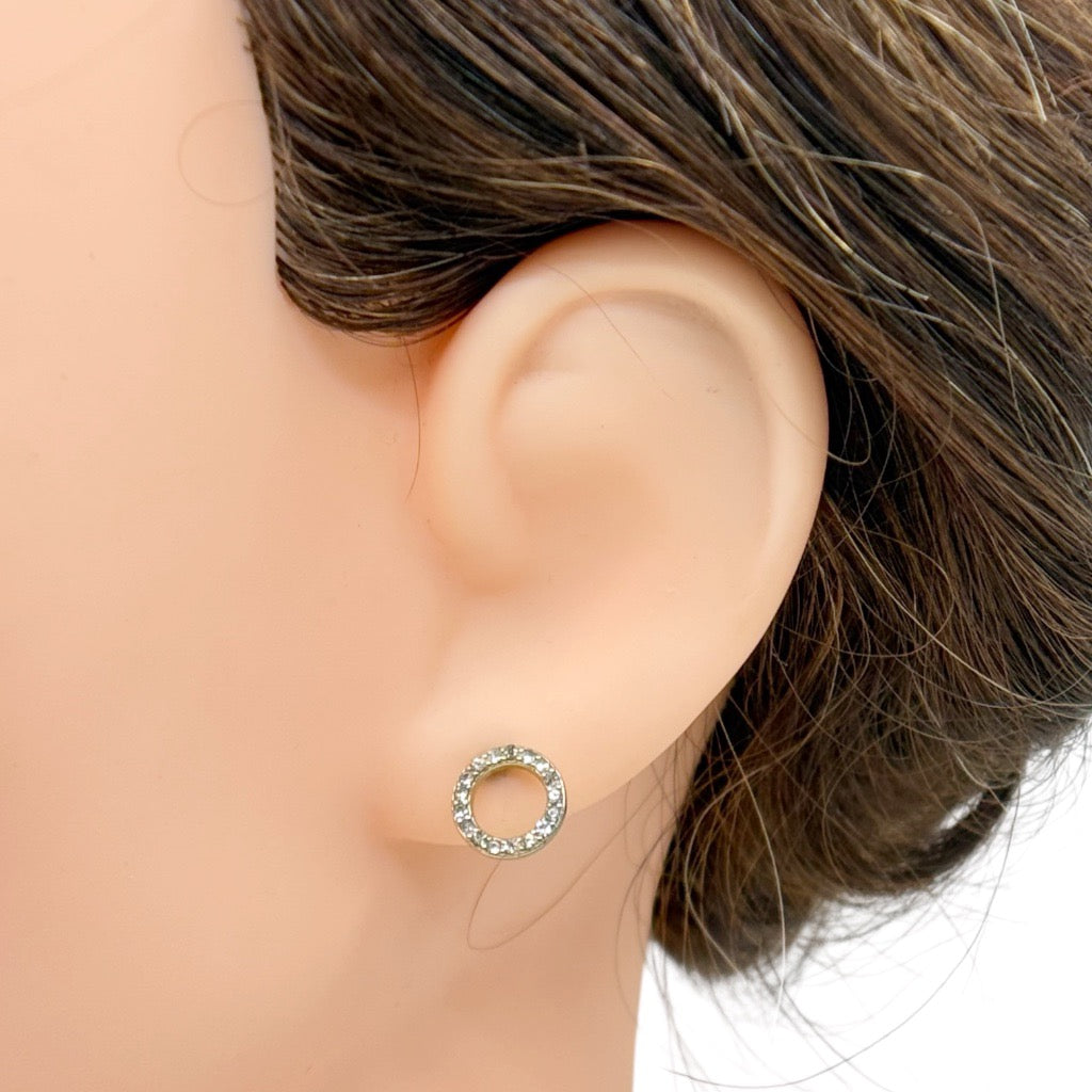 Single Gold Vermeil Sterling silver cubic zirconia open circle stud earrings - GM635