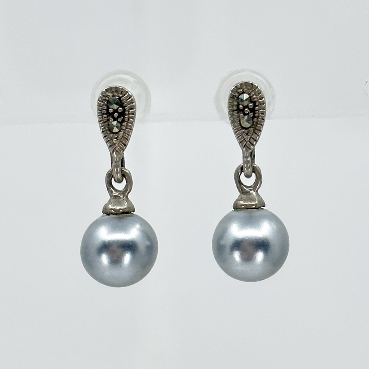 Sterling silver pearl & marcasite earrings GM637