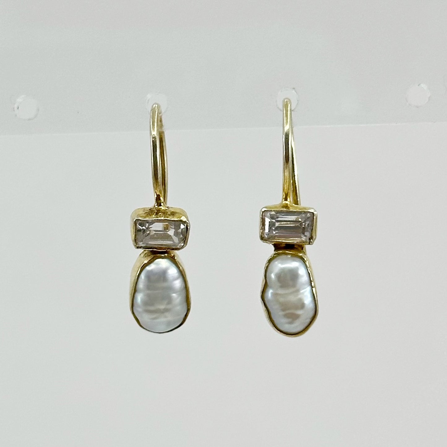 Gold Vermeil Sterling silver pearl & white topaz earrings GM646