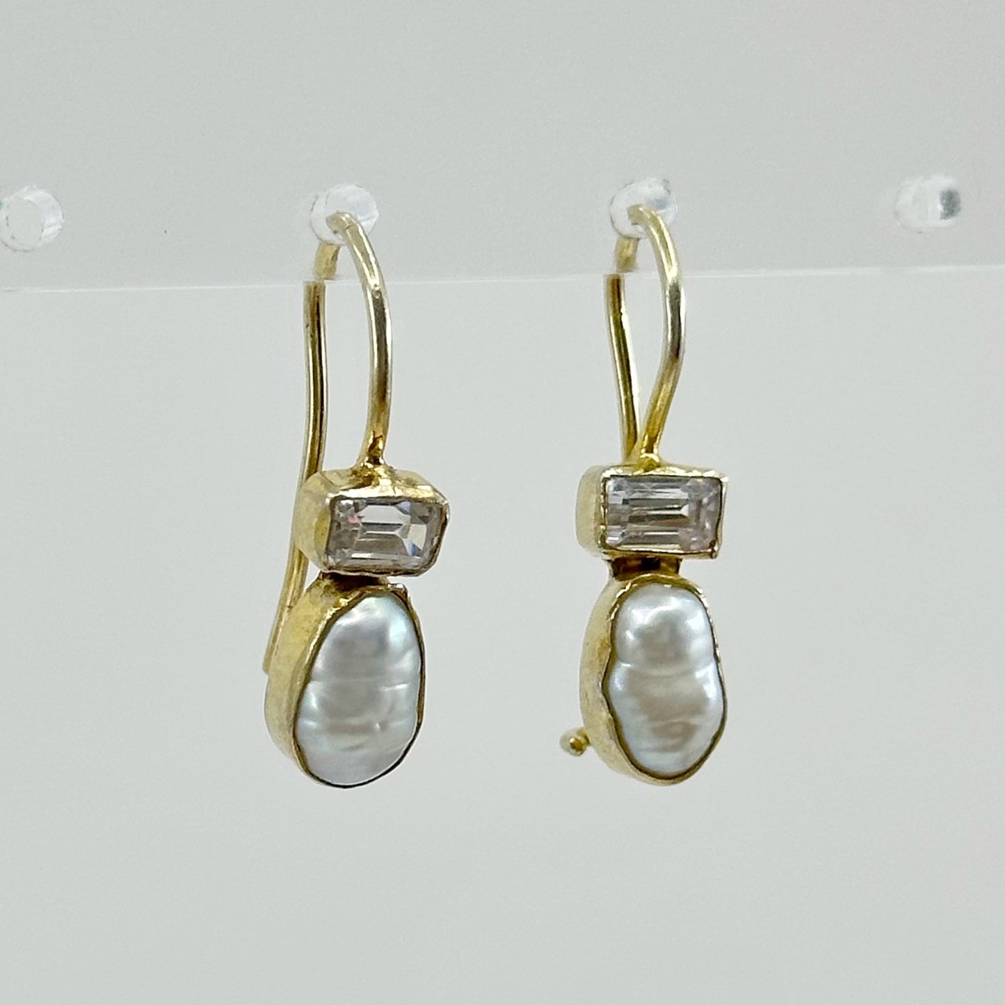 Gold Vermeil Sterling silver pearl & white topaz earrings GM646