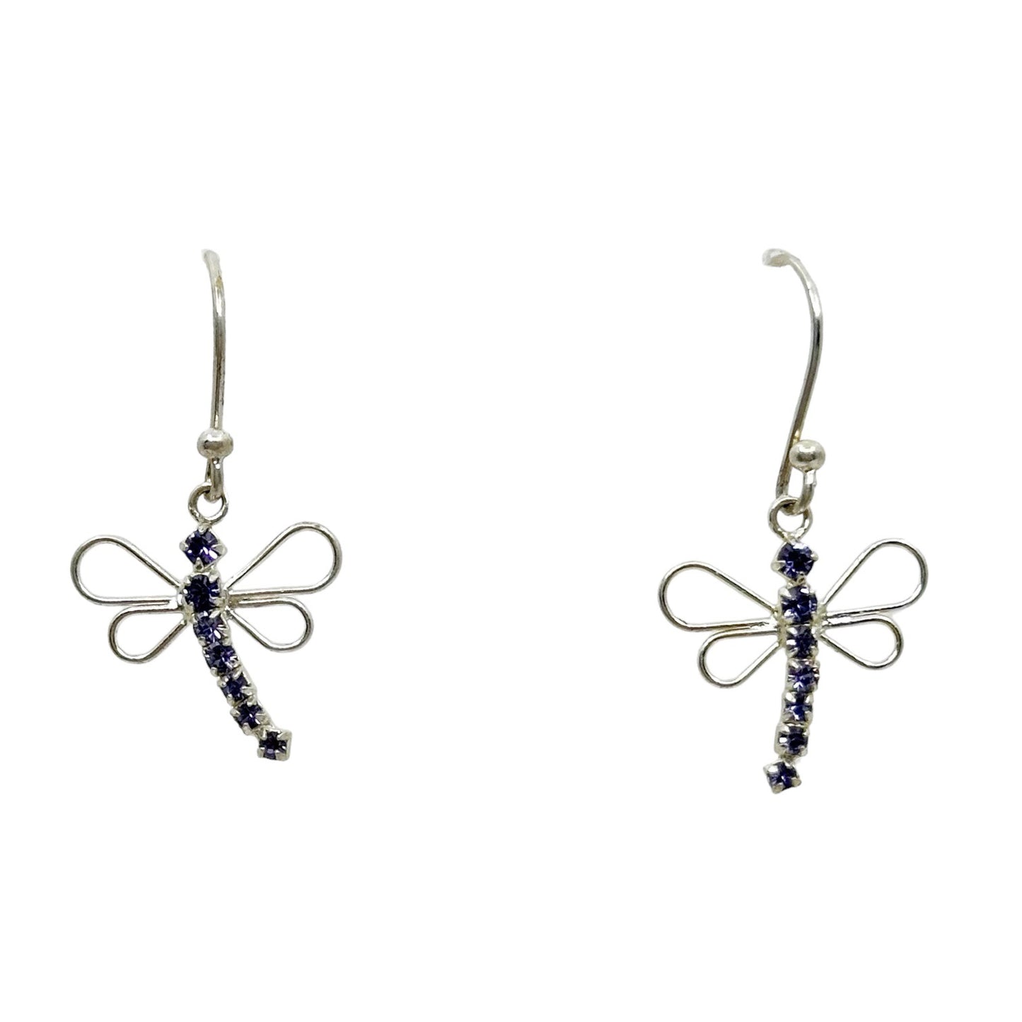Sterling silver amethyst rhinestone butterfly drop earrings GM648